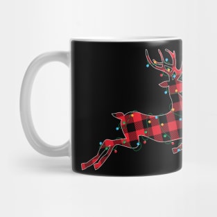 Red Plaid Reindeer Christmas Lights Xmas Holiday Gift Mug